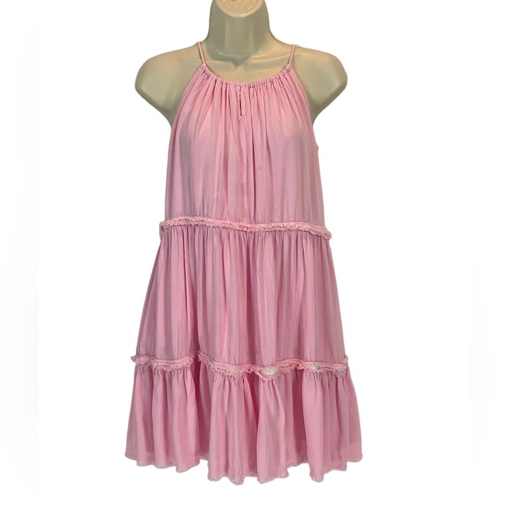 Nordstrom Halter Ruffle Bottom Unfinished Hem Mini Dress - Pink - size XL
